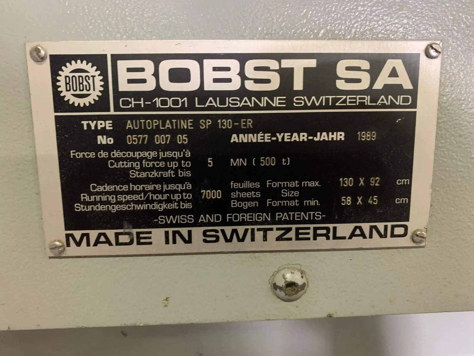 Bobst SP 130 ER 1989 ref.21036070