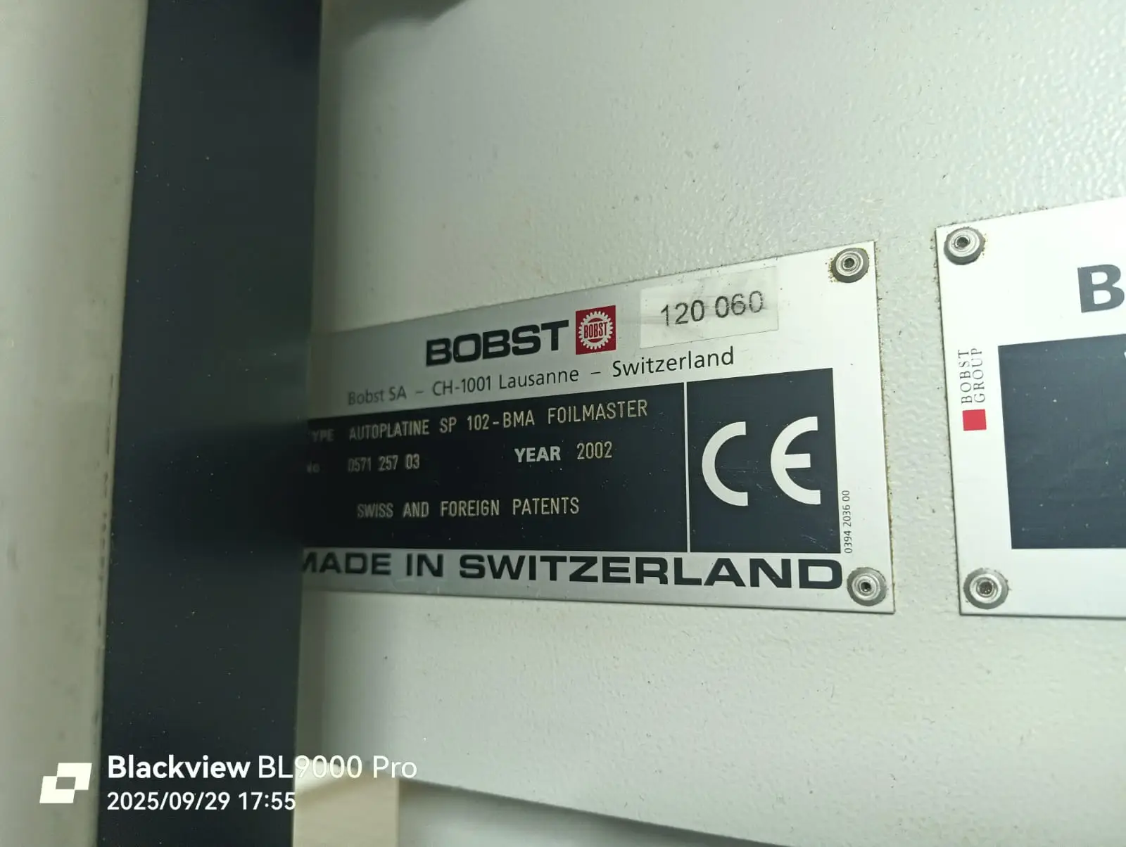 Bobst SP 102 BMA Foilmaster 2002 ref.25036563