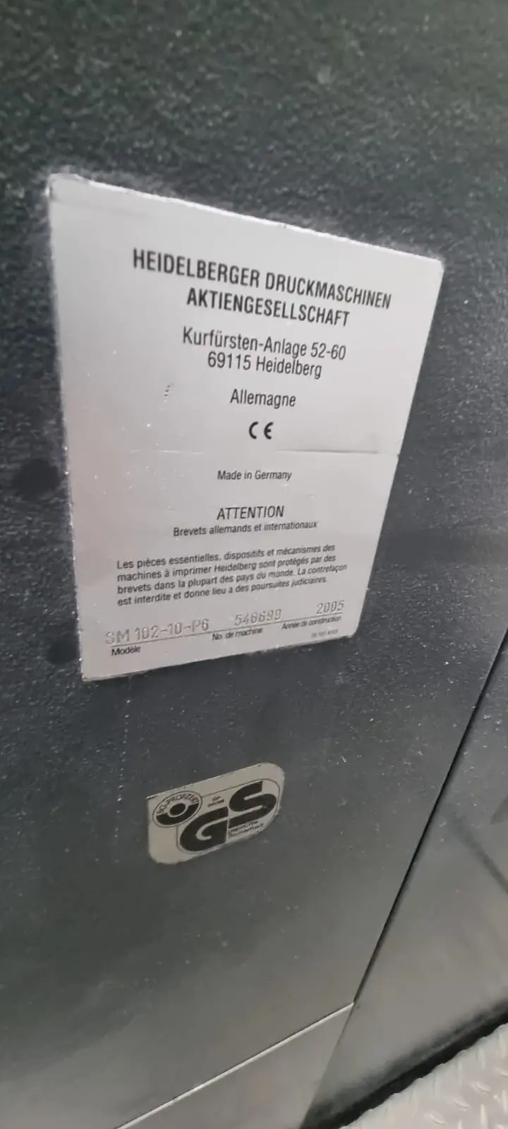 Heidelberg SM102-10 P 2005 ref.19011386