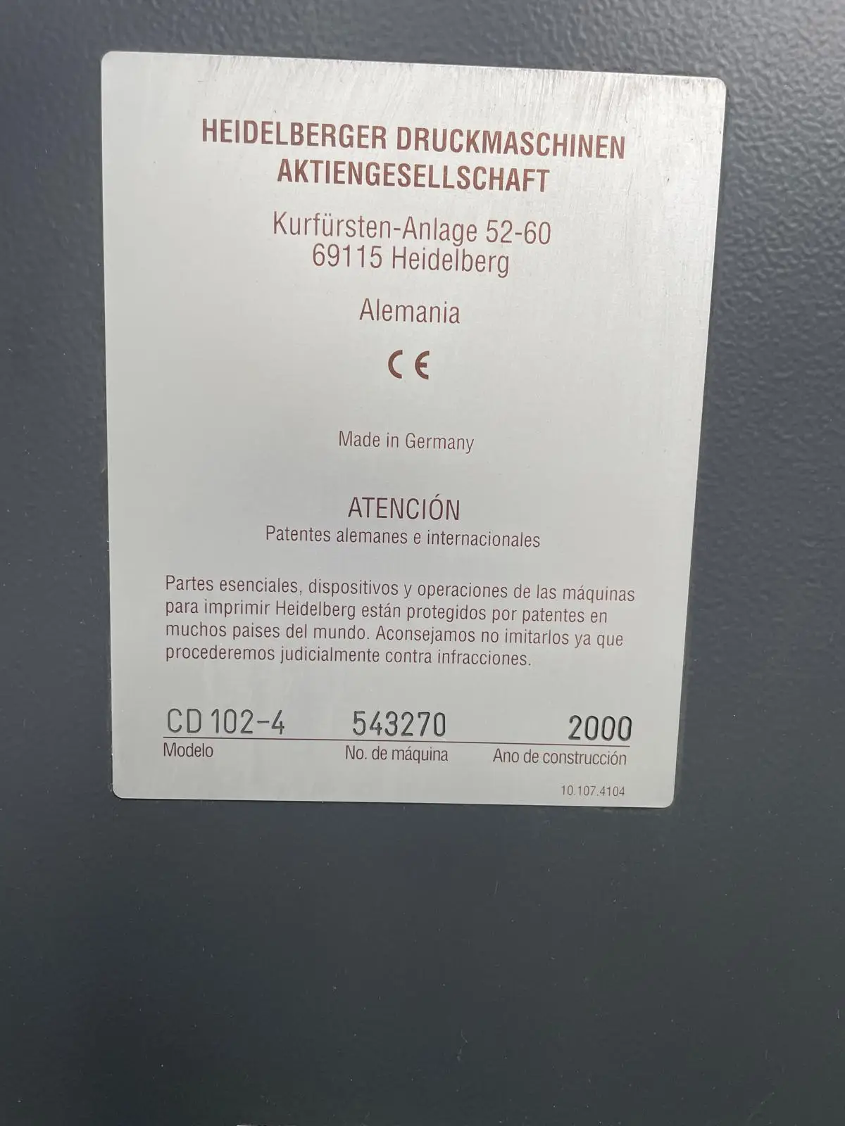 Heidelberg CD102-4 2000 ref.25036539