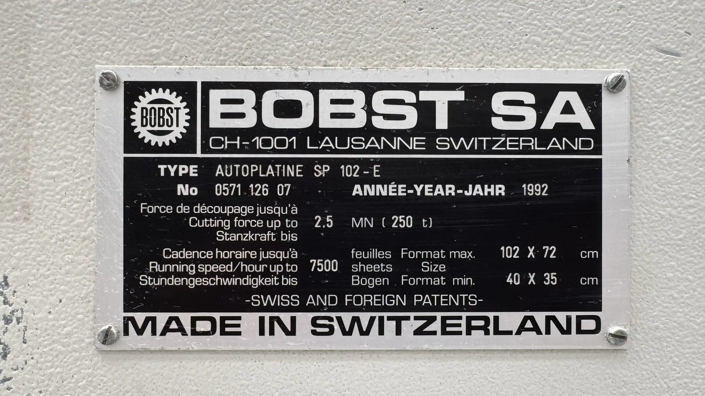 Bobst SP 102 E 1992 ref.25036536