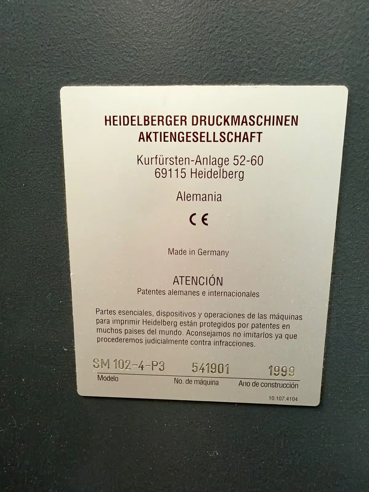 Heidelberg SM102-4 P 1999 ref.19033564