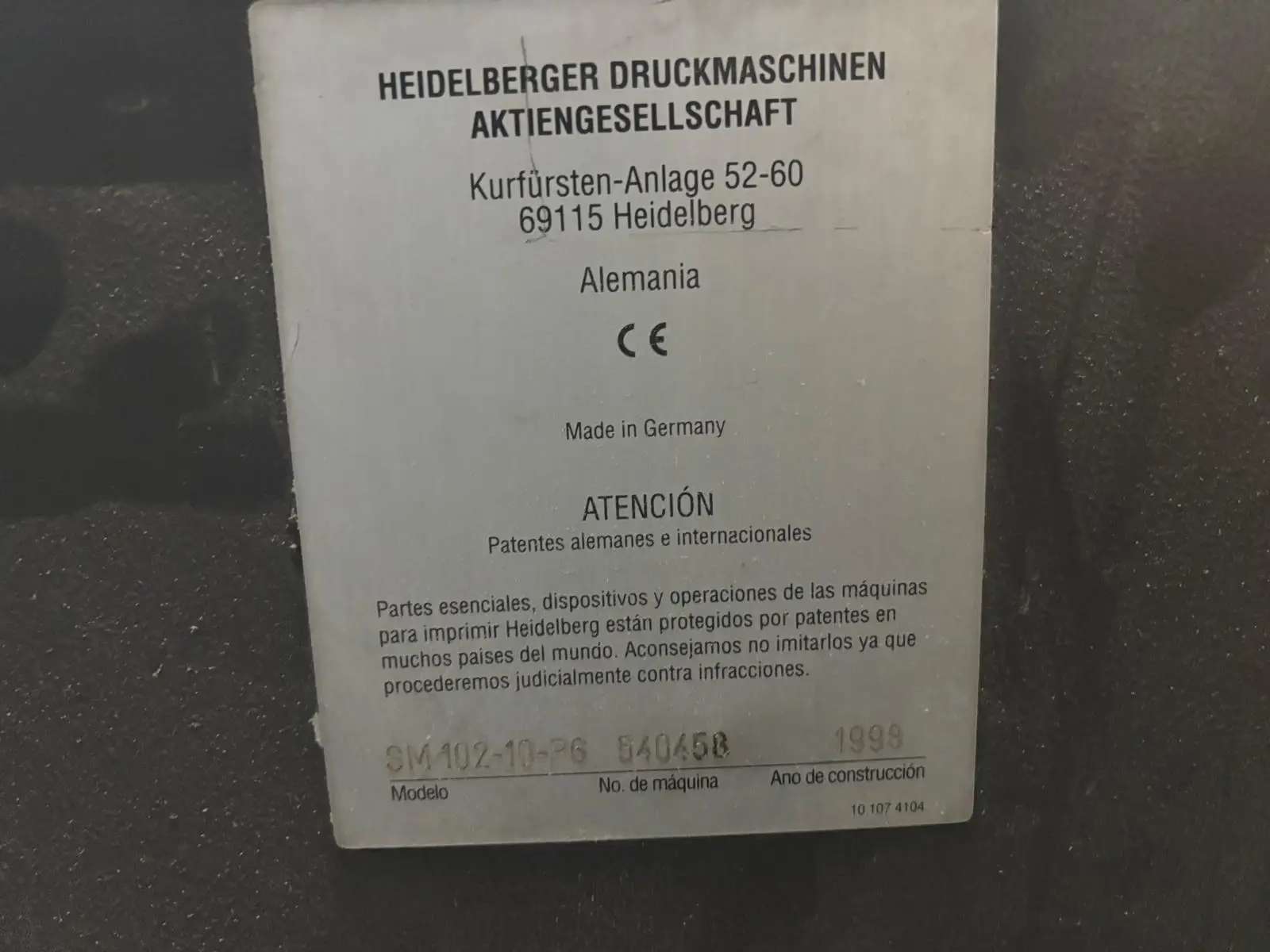 Heidelberg SM102-10 P 1998 ref.19032925