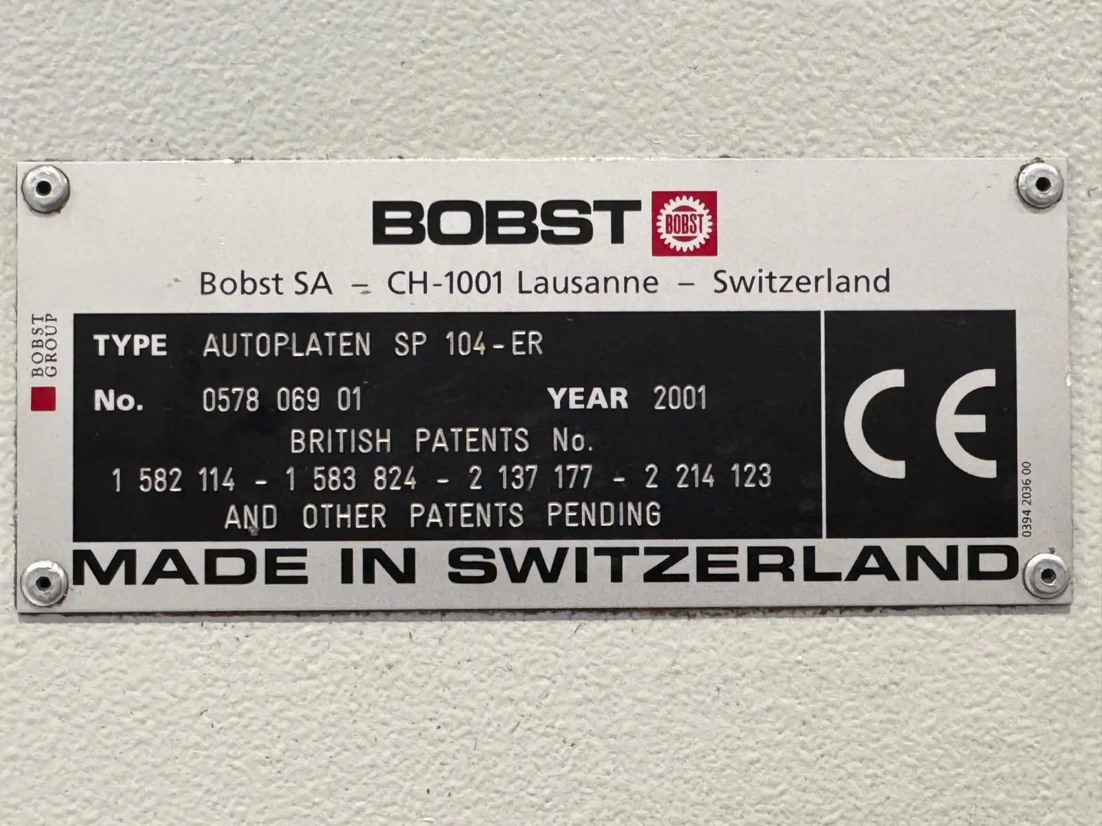 Bobst SP 104 ER 2001 ref.24036440