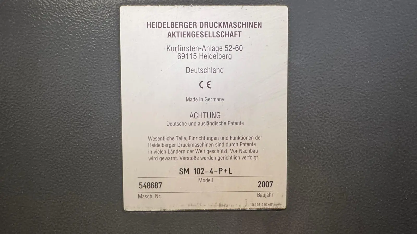 Heidelberg SM102-4 P3 + LX2 2007 ref.26036713