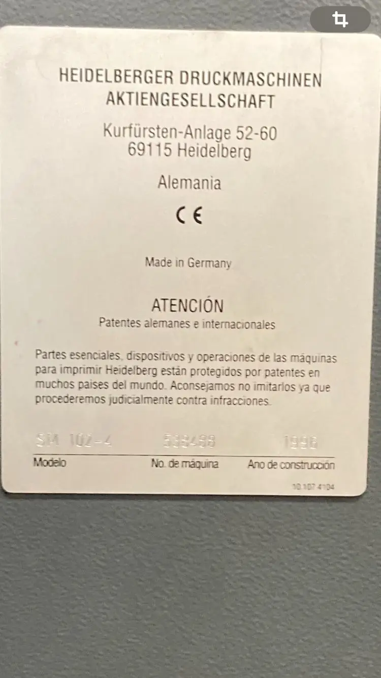 Heidelberg SM102-4 1996 ref.26036705